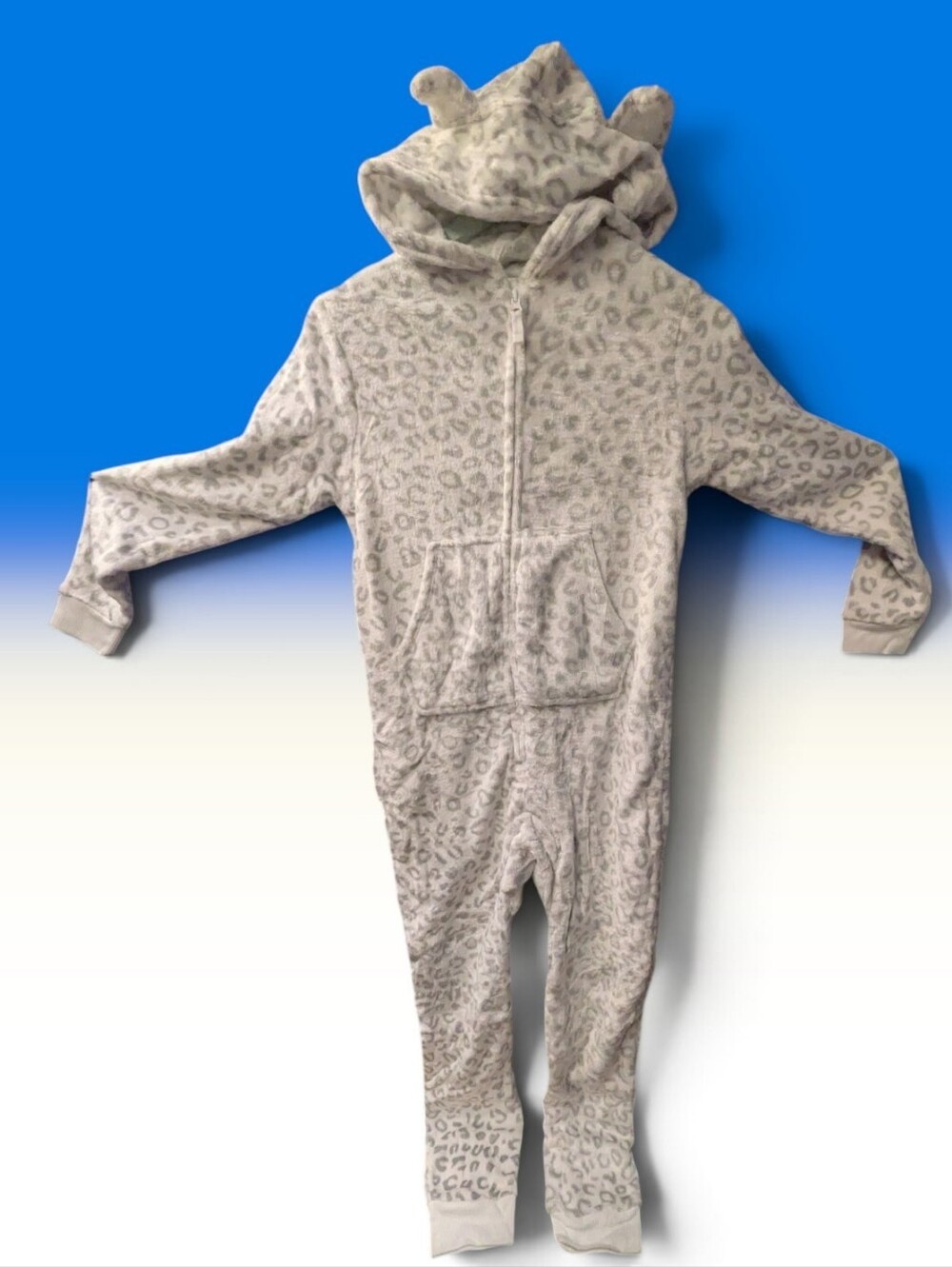 Cat & Jack Light Grey Leopard Print Hooded Kids One-Piece